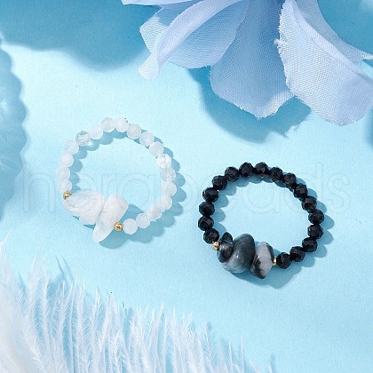 Natural Gemstone Beaded Finger Rings RJEW-TA00190-1