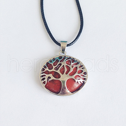 Alloy Pave Natural Red Jasper Tree of Life Pendant Necklaces KW6501-5-1