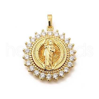 Religion Themed Rack Plating Brass Micro Pave Cubic Zirconia Pendants KK-L226-007G-05-1