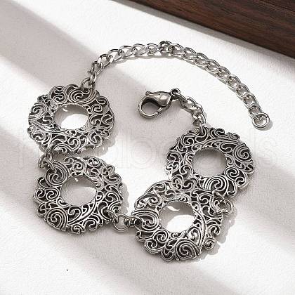 304 Stainless Stee Flat Round Link Chain Bracelets for Women Men BJEW-A033-02AS-1