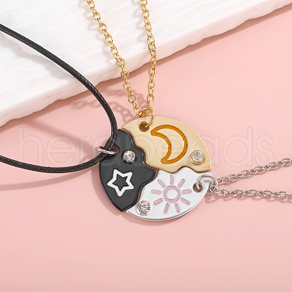 3Pcs Star & Moon & Sun Friendship Alloy Enamel Pendant Necklaces FS-WG4D9F6-01-1