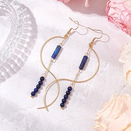 Column Natural Lapis Lazuli Dangle Earrings EJEW-JE06335-02-1