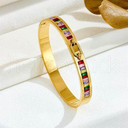 Rectangle 304 Stainless Steel Pave Cubic Zirconia Bangles FS-WG9D319-08-1