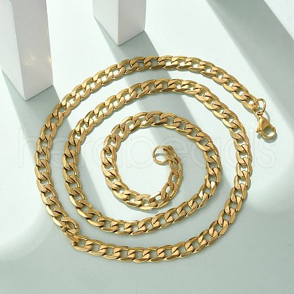 304 Stainless Steel Cuban Link Chain Necklaces NJEW-S442-01G-1