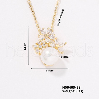 Fashionable Brass Clear Cubic Zirconia Pendant Cable Chain Necklaces for Women FN2830-3-1