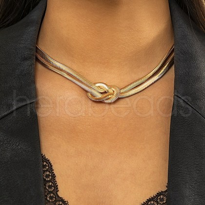 304 Stainless Steel Snake Chain Knot Necklaces for Women NJEW-G167-01G-1