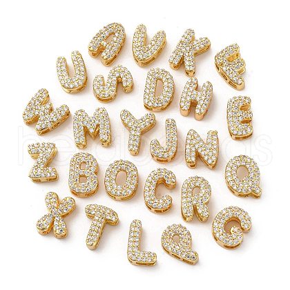 Brass Micro Pave Cubic Zirconia Beads KK-F895-19G-1