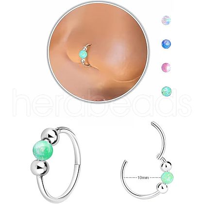 316L Surgical Stainless Steel & Round Synthetic Opal Hoop Nose Rings WG47E0A-01-1