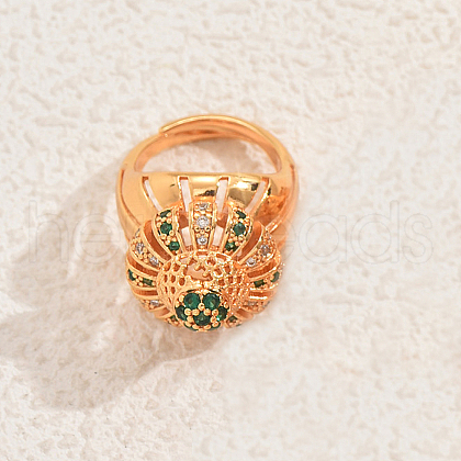 Hollow Geometric Heavy Duty Brass Pave Cubic Zirconia Adjustable Finger Rings for Women OI9044-3-1