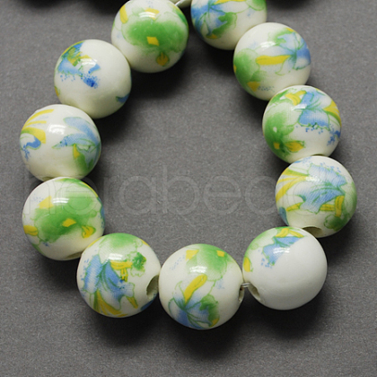 Handmade Printed Porcelain Beads PORC-Q199-10mm-10-1