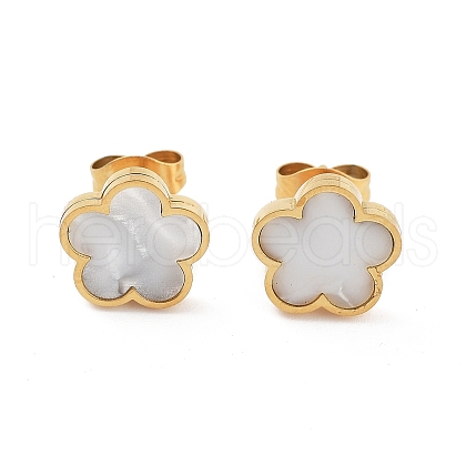 Flower Shell Stud Earrings EJEW-K281-01G-05-1