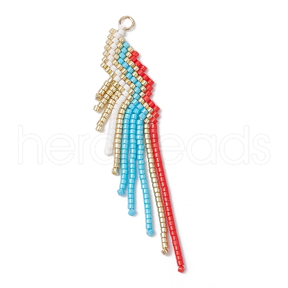 Glass Seed Beaded Tassels Pendants PALLOY-MZ00659-01-1