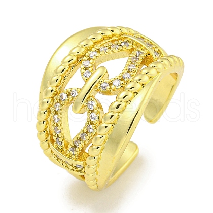 Rack Plating Brass Micro Pave Cubic Zirconia Chains Open Cuff Rings for Women RJEW-I104-08G-1