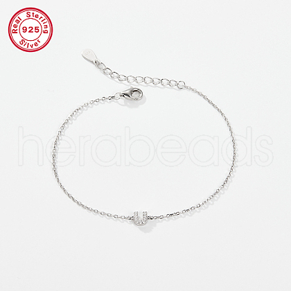 Rhodium Plated 925 Sterling Silver Letter Cubic Zirconia Link Bracelets GI2156-21-1