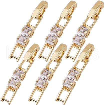 Beebeecraft 6Pcs Brass Pave Clear Cubic Zirconia Watch Band Clasps KK-BBC0014-03G-1