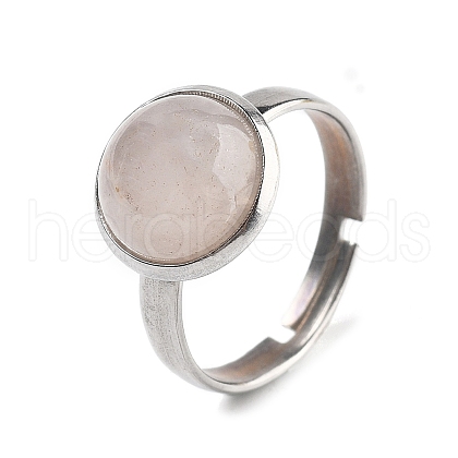 Half Round Natural Rose Quartz Finger Rings RJEW-M062-01P-39-1