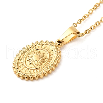 Oval with Sun 304 Stainless Steel Pendant Necklaces for Women NJEW-U009-01G-1