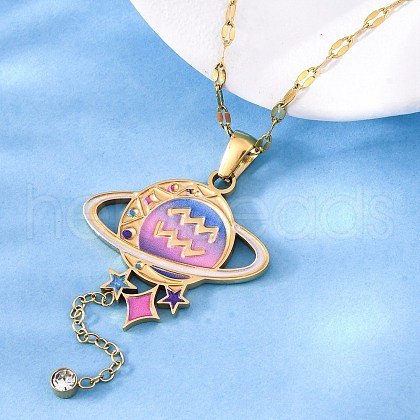 304 Stainless Steel Hot Pearl Enamel Constellation Planet Pendant Necklaces NJEW-D310-01J-G-1