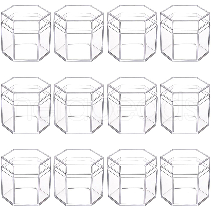 Plastic Transparent Hexagon Storage Box CON-WH0080-89-1