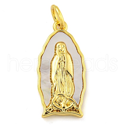 Real 18K Gold Plated Brass Pendants with Shell and Jump Rings KK-D534-04G-04-1
