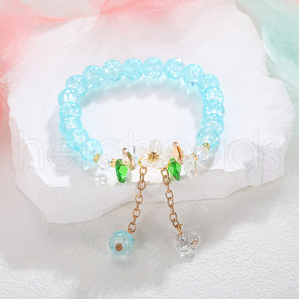 Daisy Crackle Glass Round Beaded Stretch Bracelets FS-WG28140-03-1