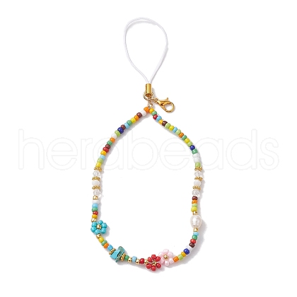 Glass Seed & Natural Howlite & Natural Cultured Freshwater Pearl Mobile Straps HJEW-JM01899-1