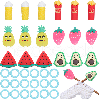 SUNNYCLUE 18Pcs Fruit Chips Ice Cream Cartoon Style Silicone Knitting Needle Stopper AJEW-SC0002-33-1