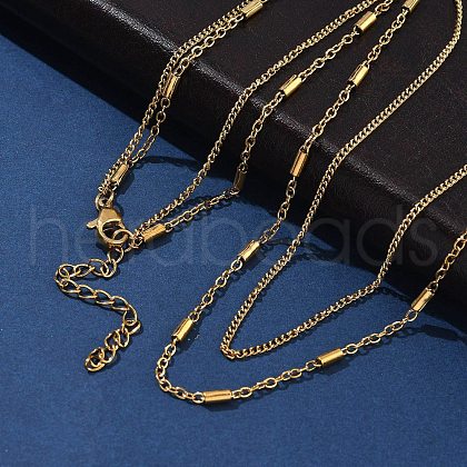 304 Stainless Steel Cable Chain Double Layered Necklaces for Women NJEW-U050-02E-G-1