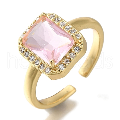 Mother's Day Rings Rack Plating Rectangle Brass Clear Cubic Zirconia Open Cuff Rings for Women RJEW-S411-04G-1