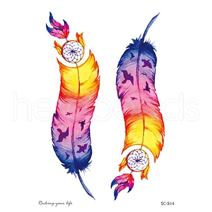 Feather Pattern Removable Temporary Tattoos Paper Stickers PW-WG48756-03-1