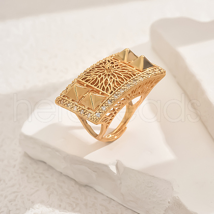 Brass Micro Pave Cubic Zirconia Geometric Adjustable Finger Rings for Women OQ0008-2-1