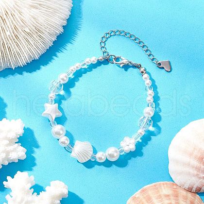 ABS Plastic Imitation Pearl Beaded Bracelets for Women BJEW-JB11872-02-1
