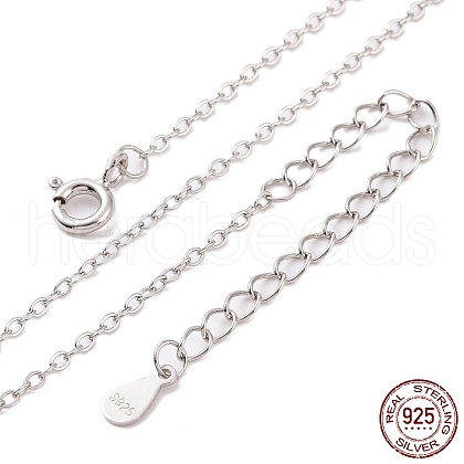 Anti-Tarnish Rhodium Plated 925 Sterling Silver Flat Cable Chain Necklace X-NJEW-A011-01A-P-1