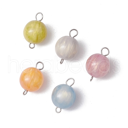 5Pcs 5 Colors Resin Imitation Cat Eye Round Connector Charms PALLOY-JF03501-02-1