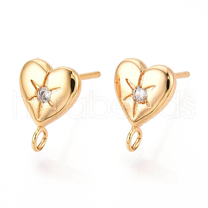 Brass Micro Pave Clear Cubic Zirconia Stud Earring Findings MAK-T011-11G-01-1