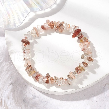 Natural Black Gold Rutilated Quartz Chip Beaded Stretch Bracelets for Men Women BJEW-JB11890-1