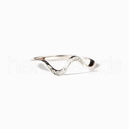 Wave Shaped 925 Sterling Silver Micro Pave Clear Cubic Zirconia Finger Rings FS-WG6021D-03-1