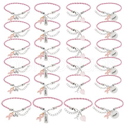 24Pcs 4 Style Alloy Enamel & Acrylic Heart Charm Bracelets Set with PU Leather Cords BJEW-AB00014-1