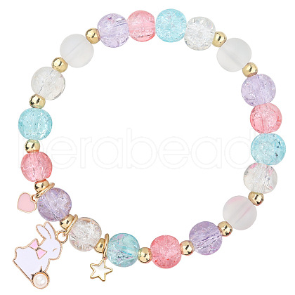 Easter Rabbit Crackle Glass Round Beaded Stretch Bracelets FS-WG32C26-03-1