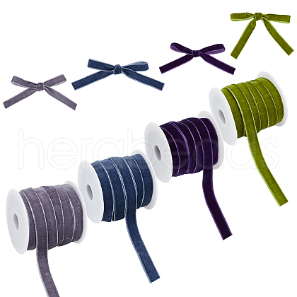 HOBBIESAY 40 Yards 4 Colors Single Face Velvet Ribbon with 4Pcs Plastic Empty Spools SRIB-HY0001-09B-1