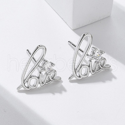 Brass Clear Cubic Zirconia Stud Earrings EJEW-Q014-10P-1