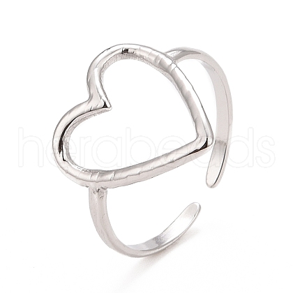 Non-Tarnish 304 Stainless Steel Open Heart Cuff Ring for Women X-RJEW-C025-22P-1