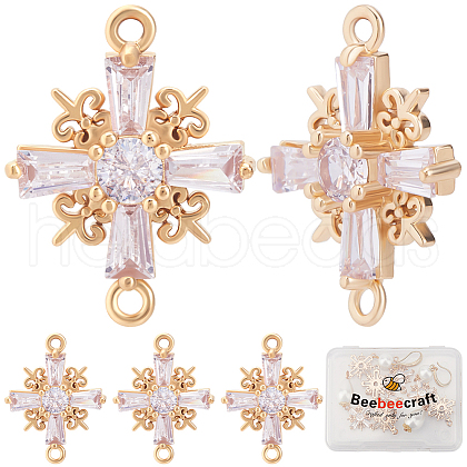 Beebeecraft 8Pcs Brass Pave Clear Cubic Zirconia Connector Charms KK-BBC0014-64-1