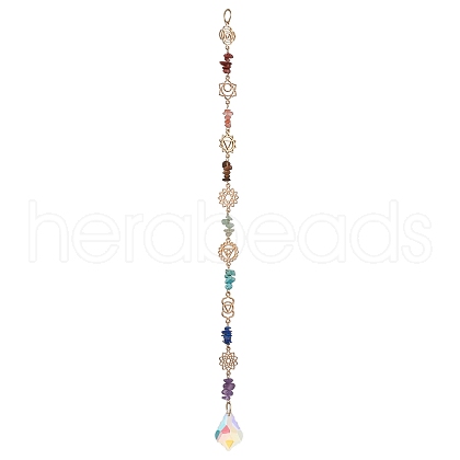 Chakra Natural & Synthetic Gemstone Chip Hanging Suncatchers HJEW-JM02361-1