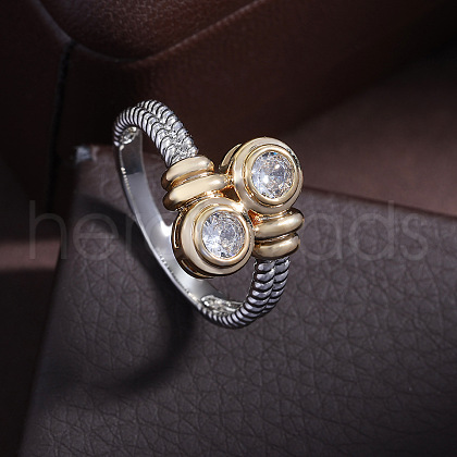 Flat Round Brass Micro Pave Clear Cubic Zirconia Finger Rings FS-WGBC030-01-1