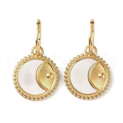 Flat Round with Moon 304 Stainless Steel Shell Stud Earrings EJEW-L283-021G-1