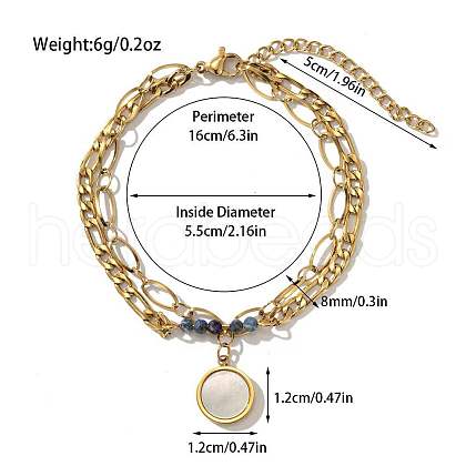 304 Stainless Steel & Natural Sodalite Beaded & Natural Shell Double Layer Bracelets FS-WG81BCE-12-1