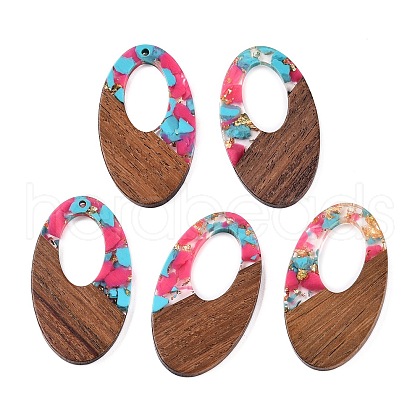 Transparent Resin and Walnut Wood Pendants RESI-T057-02K-1