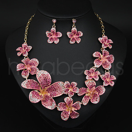 Flower Alloy Rhinestone Pendant Necklaces & Stud Dangle Earrings Sets FS-WGB2523-03-1