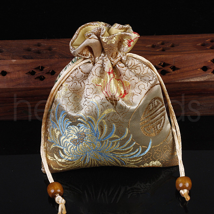 Chinese Style Flower Pattern Satin Jewelry Packing Pouches PW-WG37271-20-1